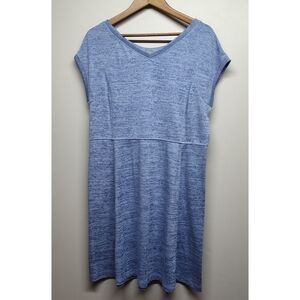 T By Talbots Knit Mini Dress Women Size L Blue Short Sleeve V-Neck Sporty Casual
